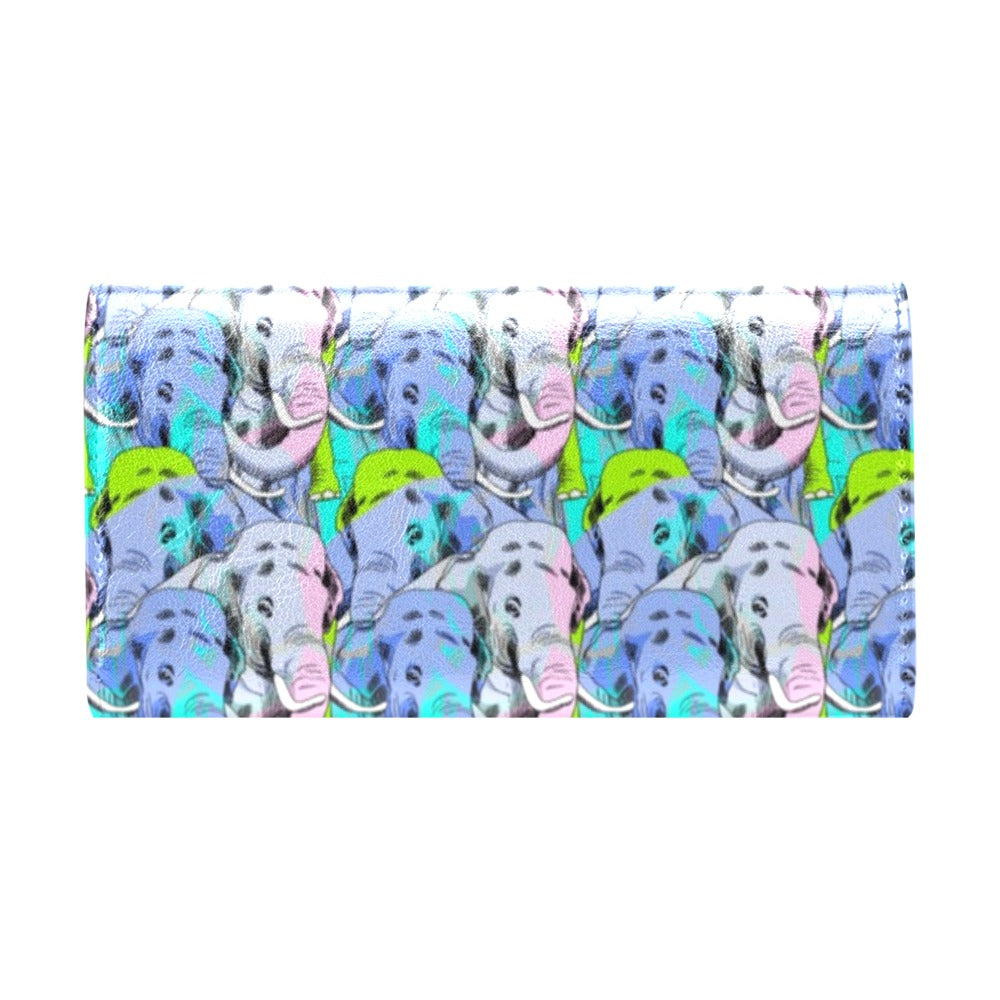 Elephant Art color Print Pattern Women's Trifold Wallet