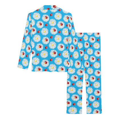 Ladybug with Daisy Themed Print Pattern Women's Long Pajama Set