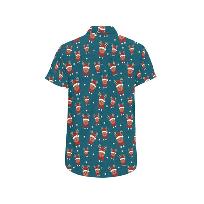 Reindeer Print Design LKS406 Men Short Sleeve Button Up Shirt