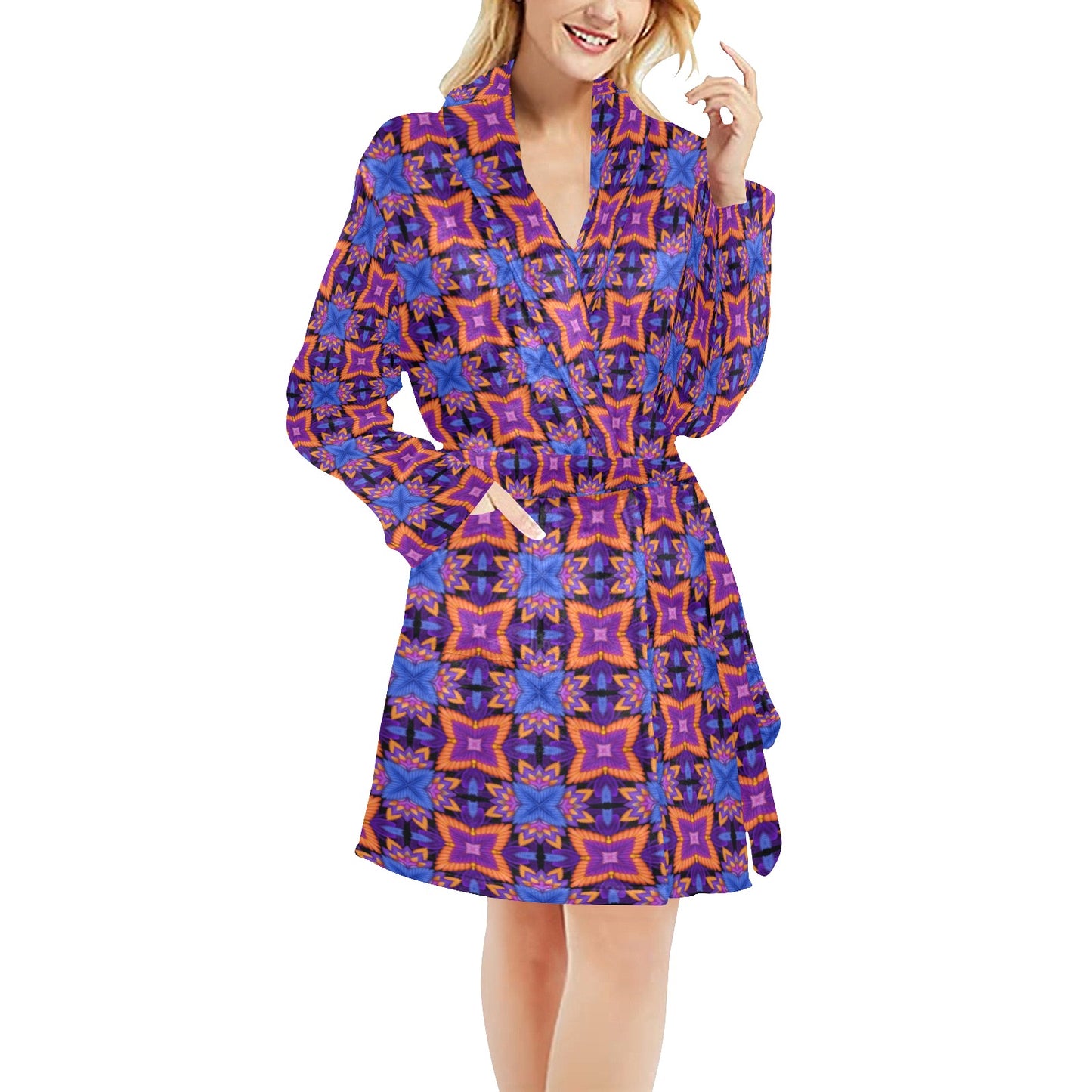 kaleidoscope Purple Orange Print Design Women's Fleece Robe