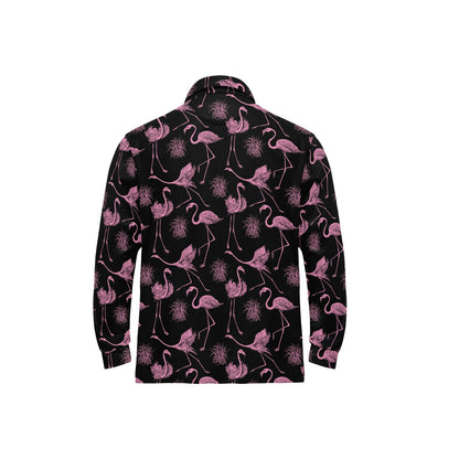 Flamingo Pink Print Pattern Long Sleeve Polo Shirt For Men's