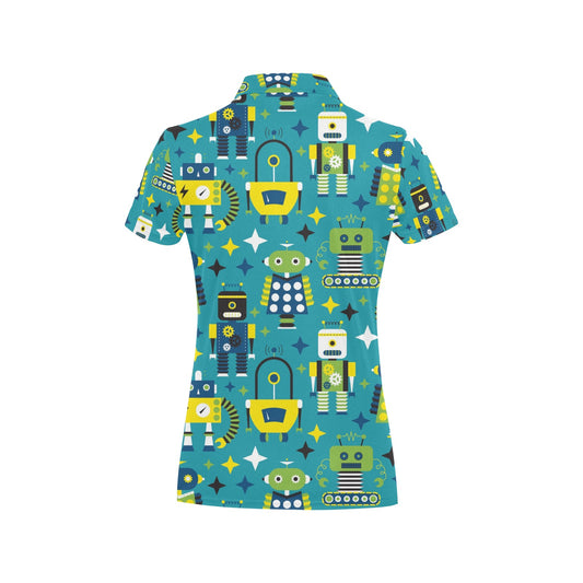 Robot Pattern Print Design A02 Women's Polo Shirt