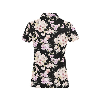 Orchid White Pattern Print Design OR03 Women's Polo Shirt