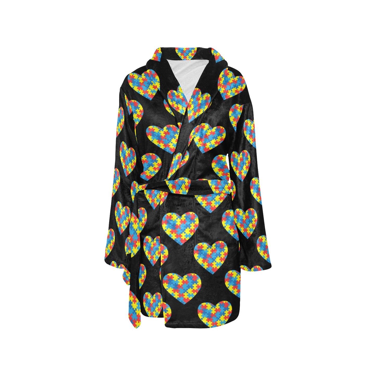 Autism Awareness Heart Design Print Women's Fleece Robe
