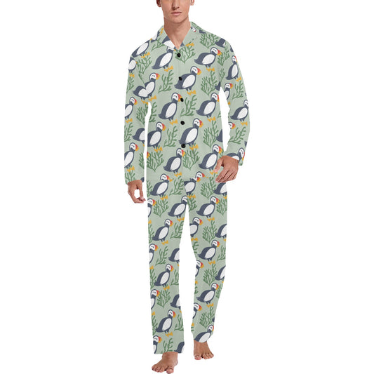 Puffin Pattern Print Design A04 Men's Long Pajama Set