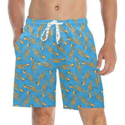 Trumpet Golden Pattern Themed Print Men's Swim Trunks Beach Shorts