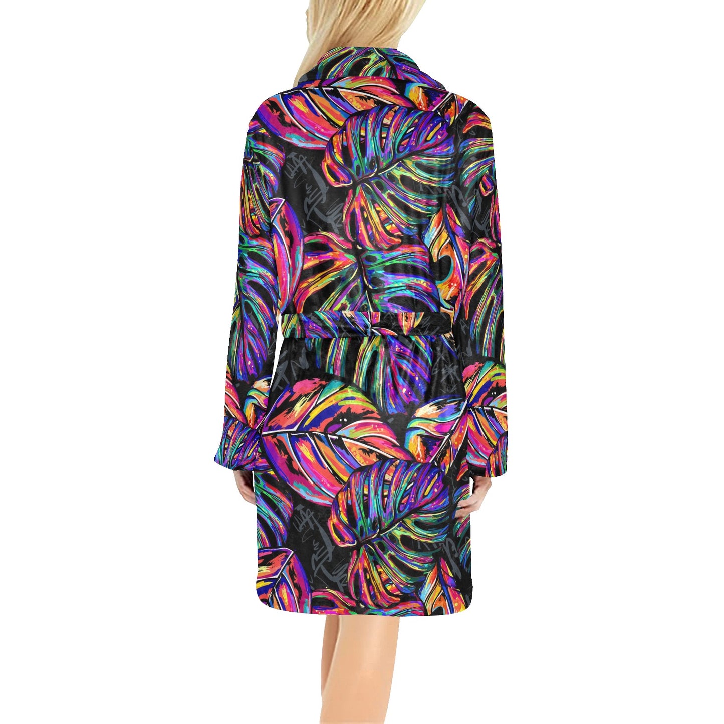 Neon Color Tropical Palm Leaves Women's Fleece Robe