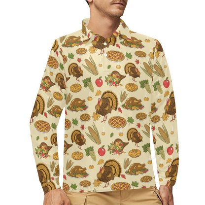 Turkey Pattern Print Design 02 Long Sleeve Polo Shirt For Men's