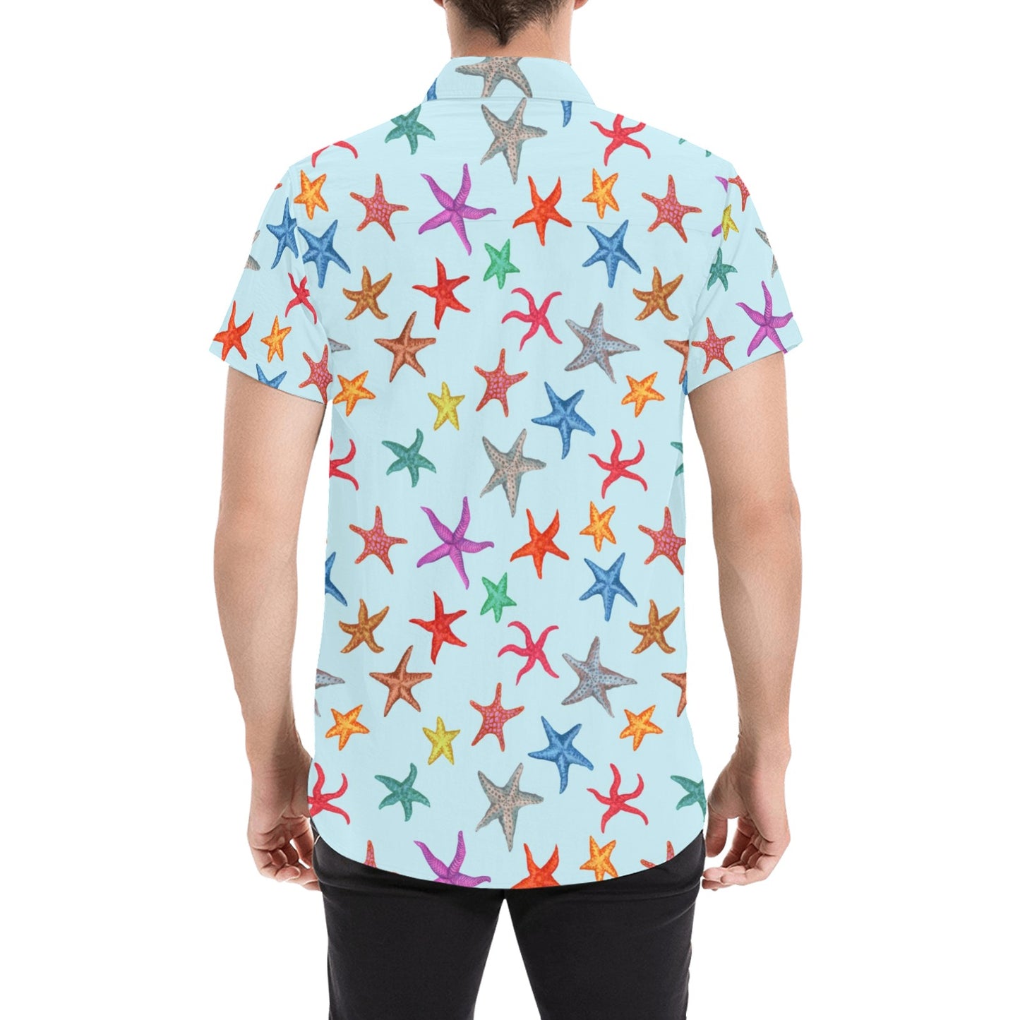 Starfish Print Design LKS402 Men Short Sleeve Button Up Shirt