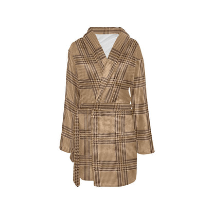 Houndstooth Brown Pattern Print Design 04 Women's Fleece Robe