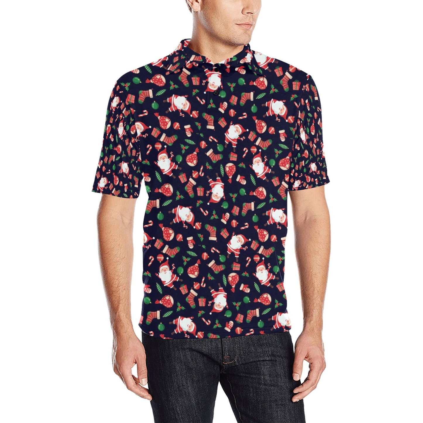 Santa Christmas Themed Print Design LKS304 Men Polo Shirt