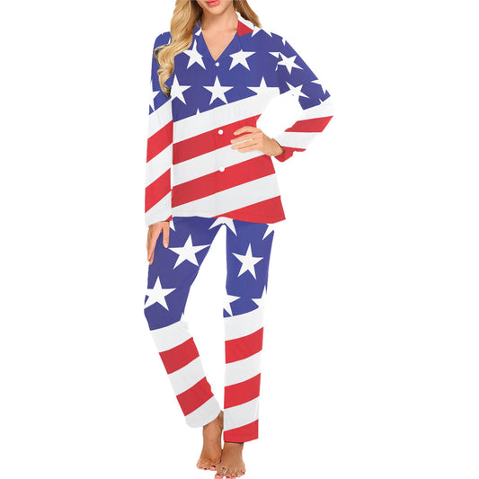 American flag Print Women's Long Pajama Set