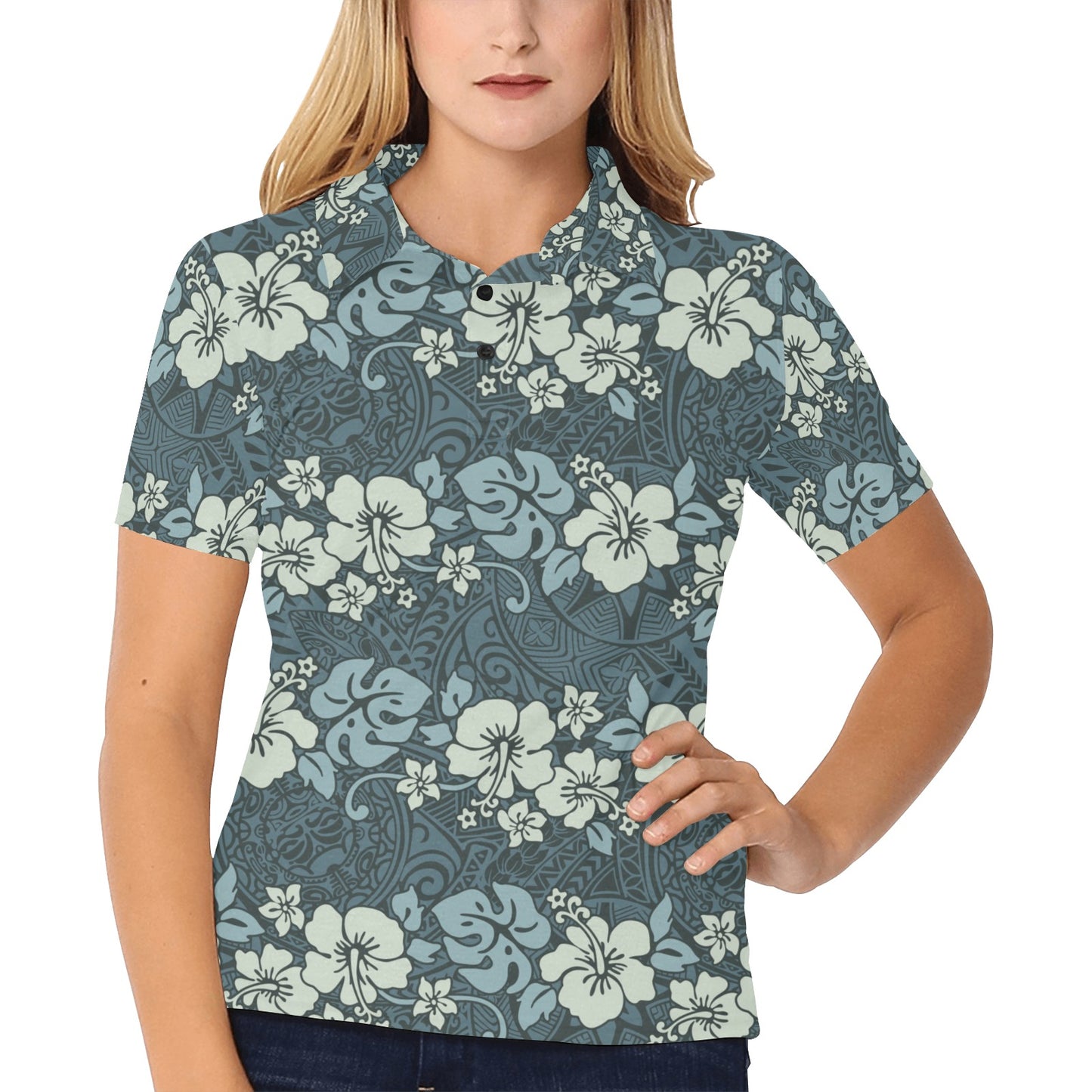 Flower Hawaiian Hibiscus Style Print Pattern Women's Polo Shirt