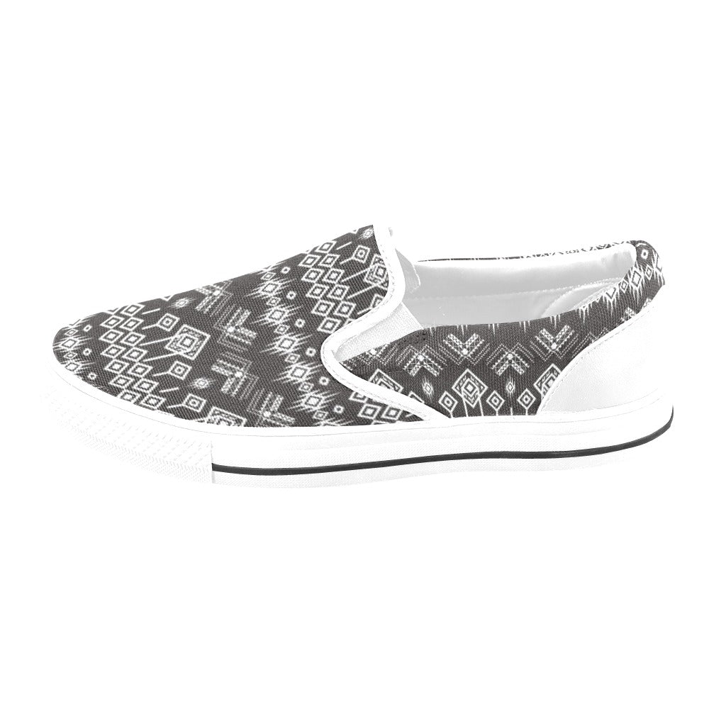 Tribal Pattern Print Design LKS304 White Slip Ons Canvas Women's Shoes