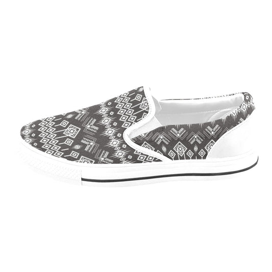 Tribal Pattern Print Design LKS304 White Slip Ons Canvas Women's Shoes