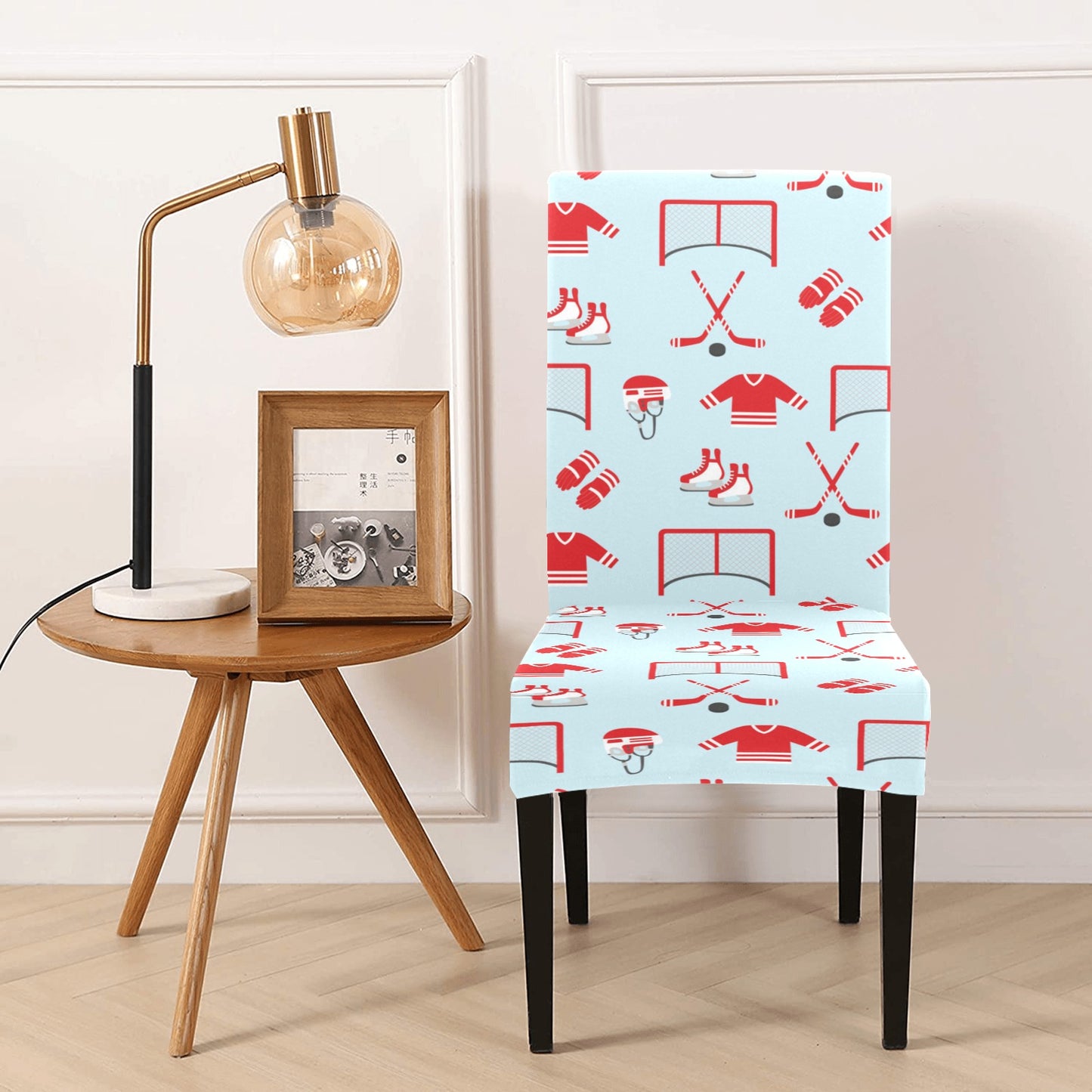 Hockey Red Equipment Print Design LKS305 Dining Chair Slipcover