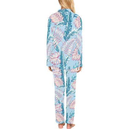 Tropical Flower Pattern Print Design TF01 Women's Long Pajama Set