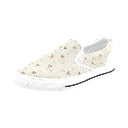 Russell Terriers With Bone Print Design LKS302 White Slip Ons Canvas Women's Shoes