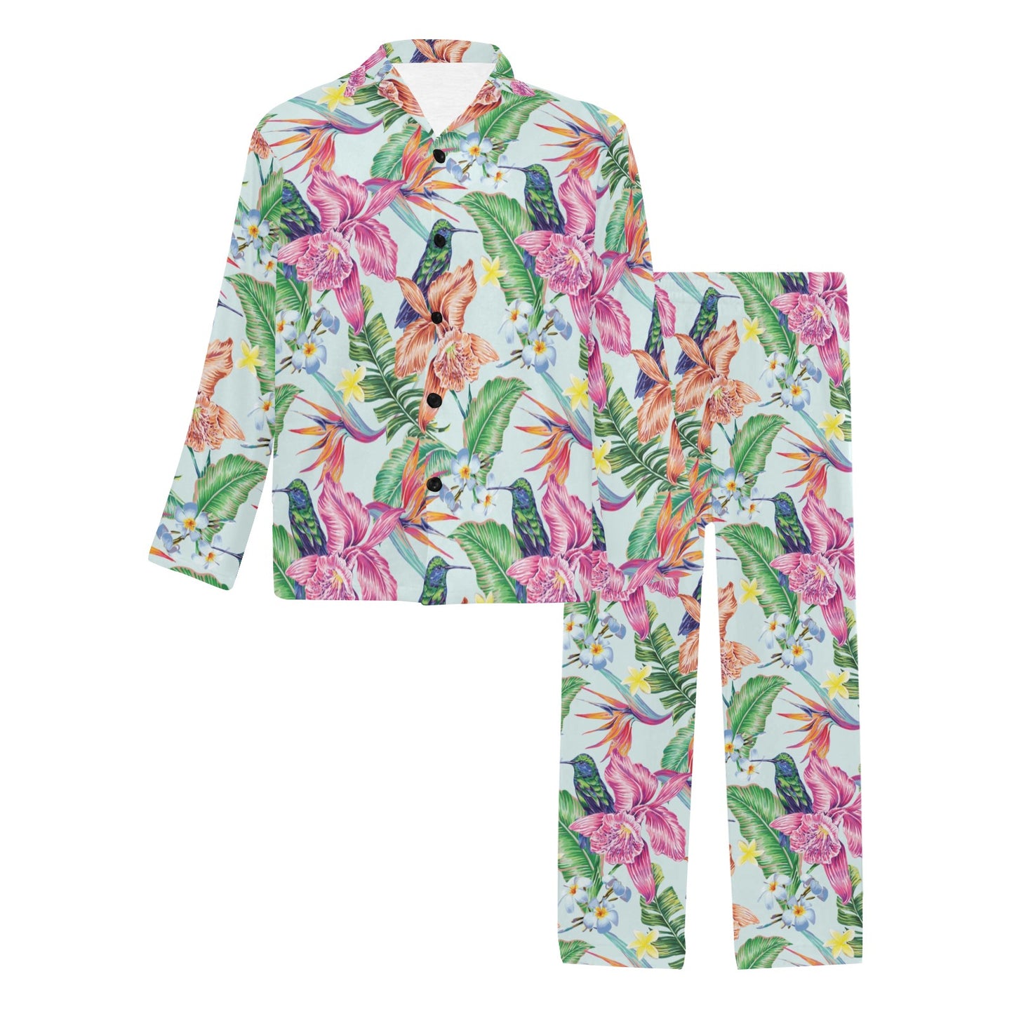 Hummingbird Tropical Pattern Print Design 05 Men's Long Pajama Set
