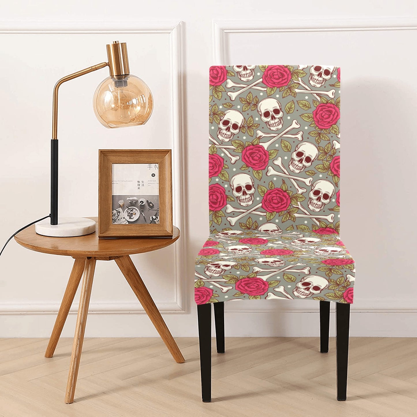 Skull Bone Rose Print Design LKS303 Dining Chair Slipcover