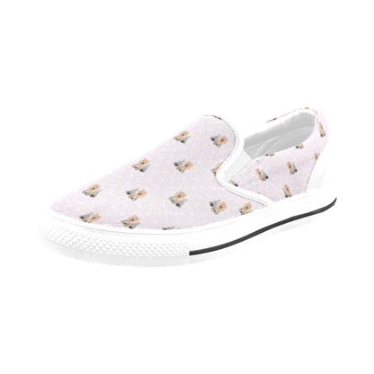 Yorkshire Terriers Print Design LKS302 White Slip Ons Canvas Women's Shoes