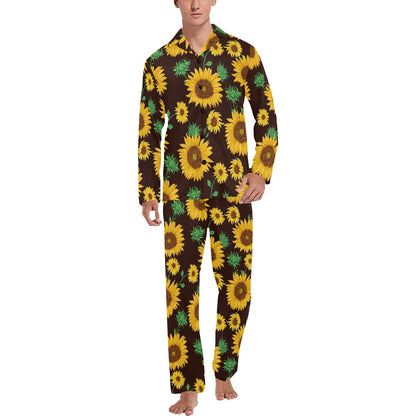 Sunflower Pattern Print Design SF01 Men's Long Pajama Set