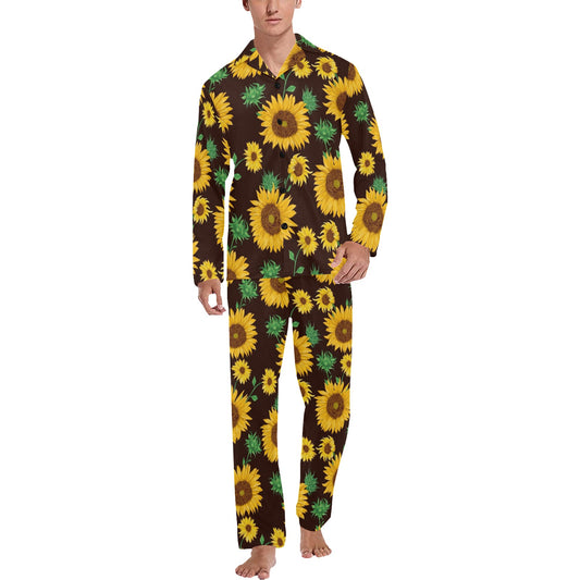 Sunflower Pattern Print Design SF01 Men's Long Pajama Set