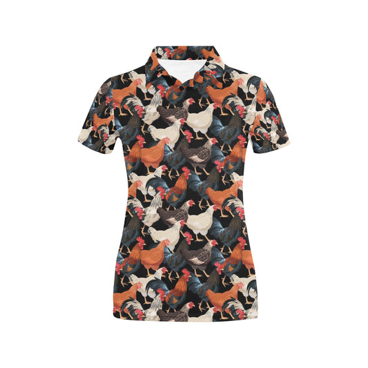 Chicken Print Pattern Women's Polo Shirt