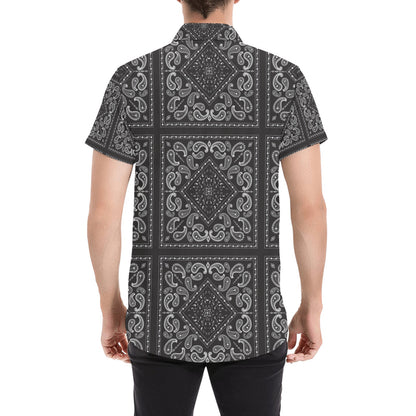 Bandana Black White Print Design LKS302 Men Short Sleeve Button Up Shirt