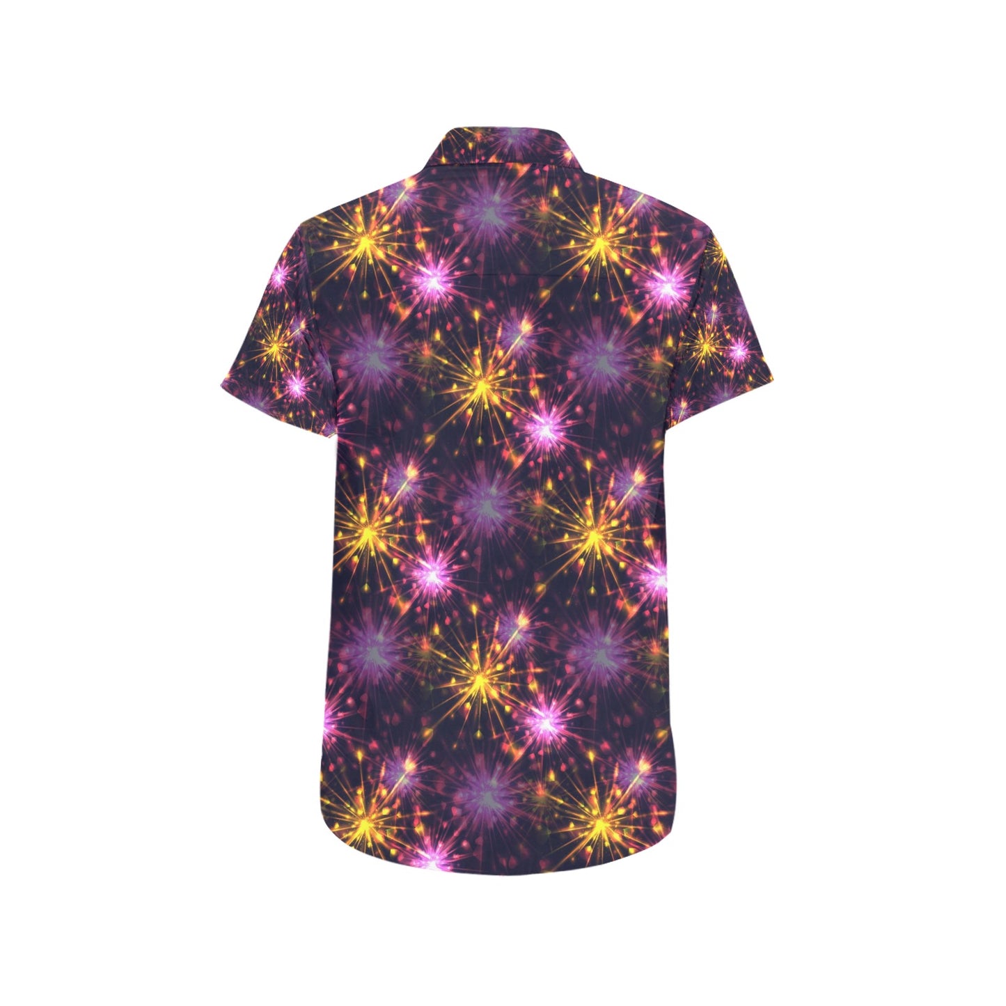 Firework Print Design LKS303 Men Short Sleeve Button Up Shirt