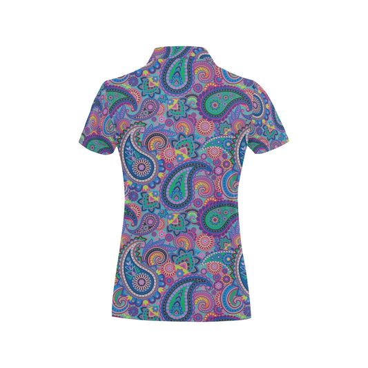 Paisley Colorful Pattern Print Design A02 Women's Polo Shirt