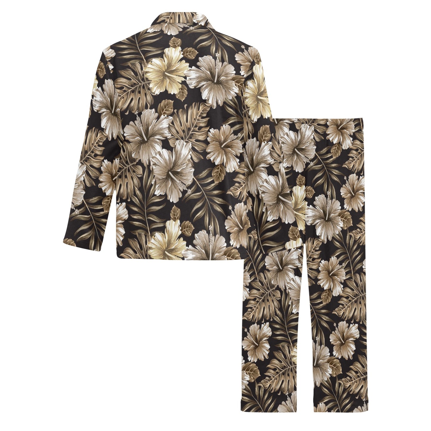 Brown Hibiscus Tropical Men's Long Pajama Set