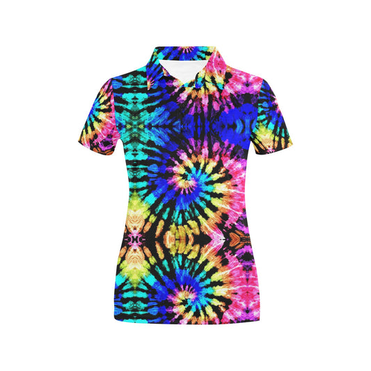 Tie Dye Rainbow Design Print Women's Polo Shirt