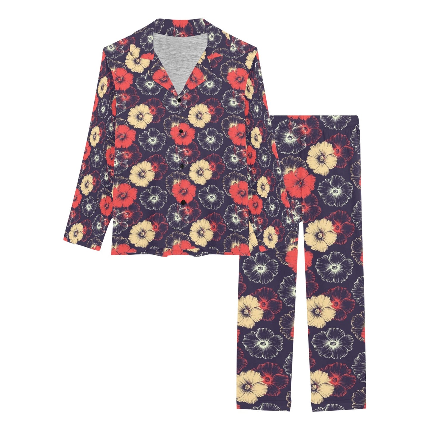 Tropical Flower Print Design LKS302 Women's Long Pajama Set