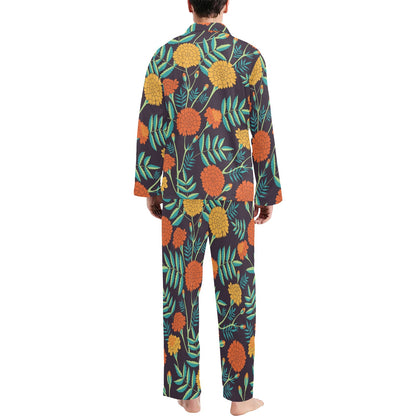 Marigold Pattern Print Design MR01 Men's Long Pajama Set