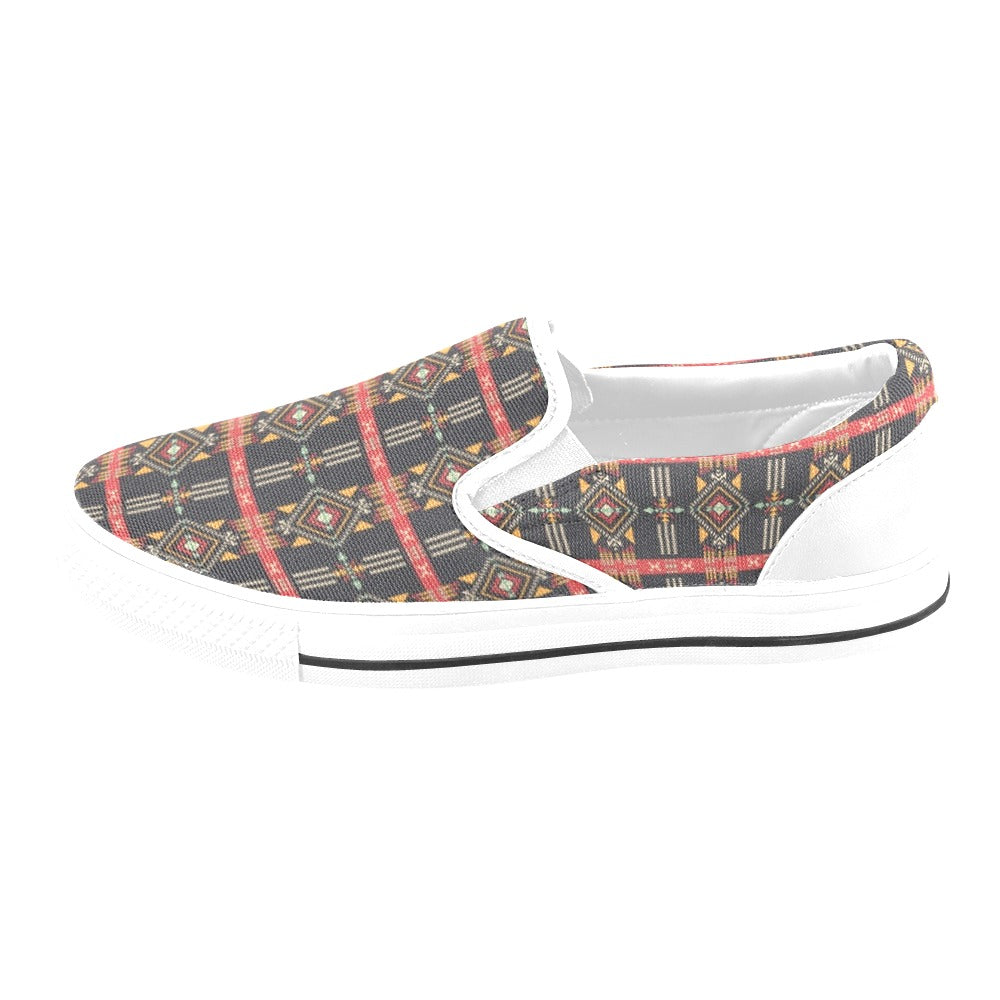 Southwest Pattern Print Design LKS303 White Slip Ons Canvas Women's Shoes
