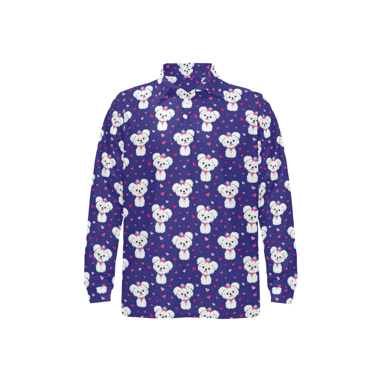 Maltese Pattern Print Design 02 Long Sleeve Polo Shirt For Men's