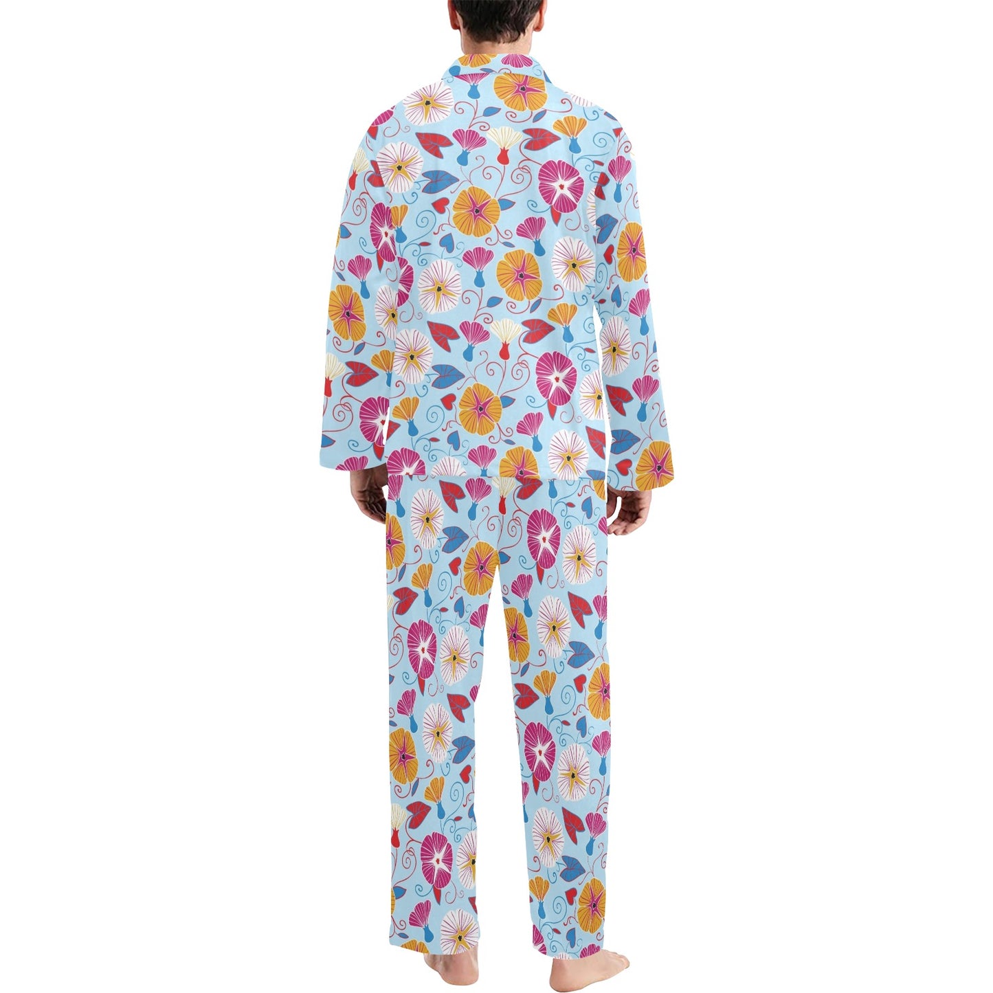 Morning Glory Pattern Print Design MG06 Men's Long Pajama Set