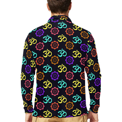 Chakra OM Print Pattern Long Sleeve Polo Shirt For Men's