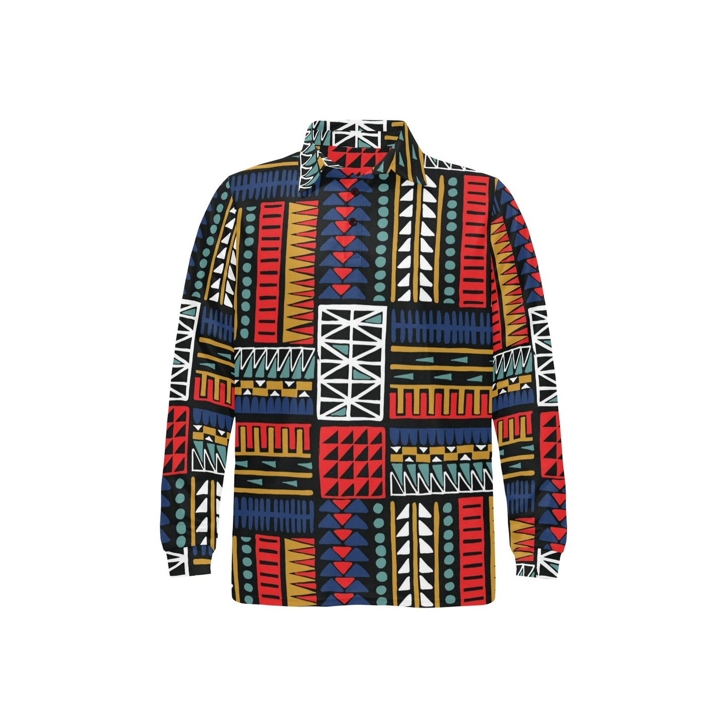 Kente Pattern Print Design 02 Long Sleeve Polo Shirt For Men's