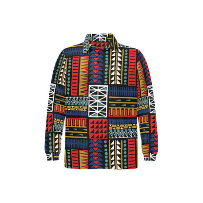 Kente Pattern Print Design 02 Long Sleeve Polo Shirt For Men's