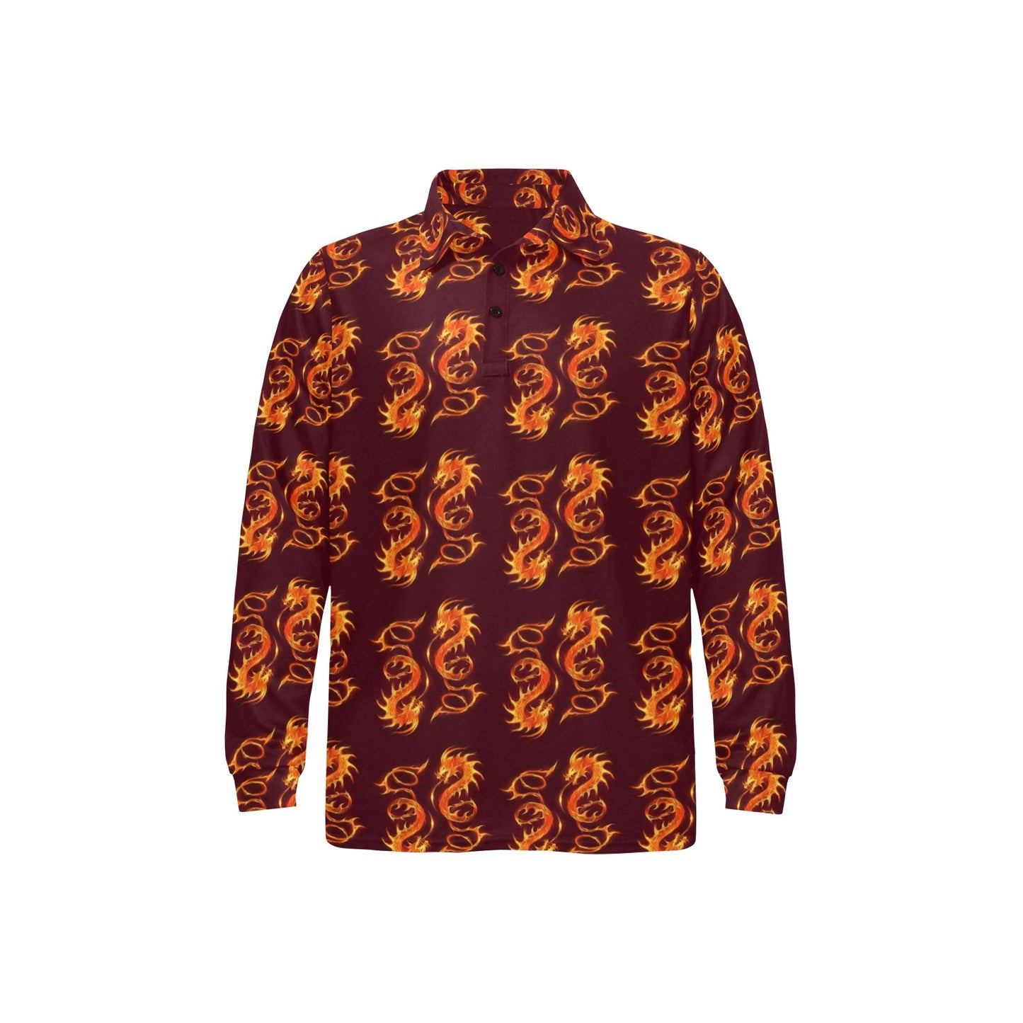 Dragons Fire Design Long Sleeve Polo Shirt For Men's