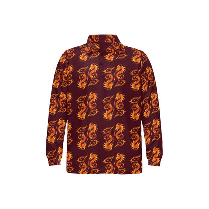 Dragons Fire Design Long Sleeve Polo Shirt For Men's