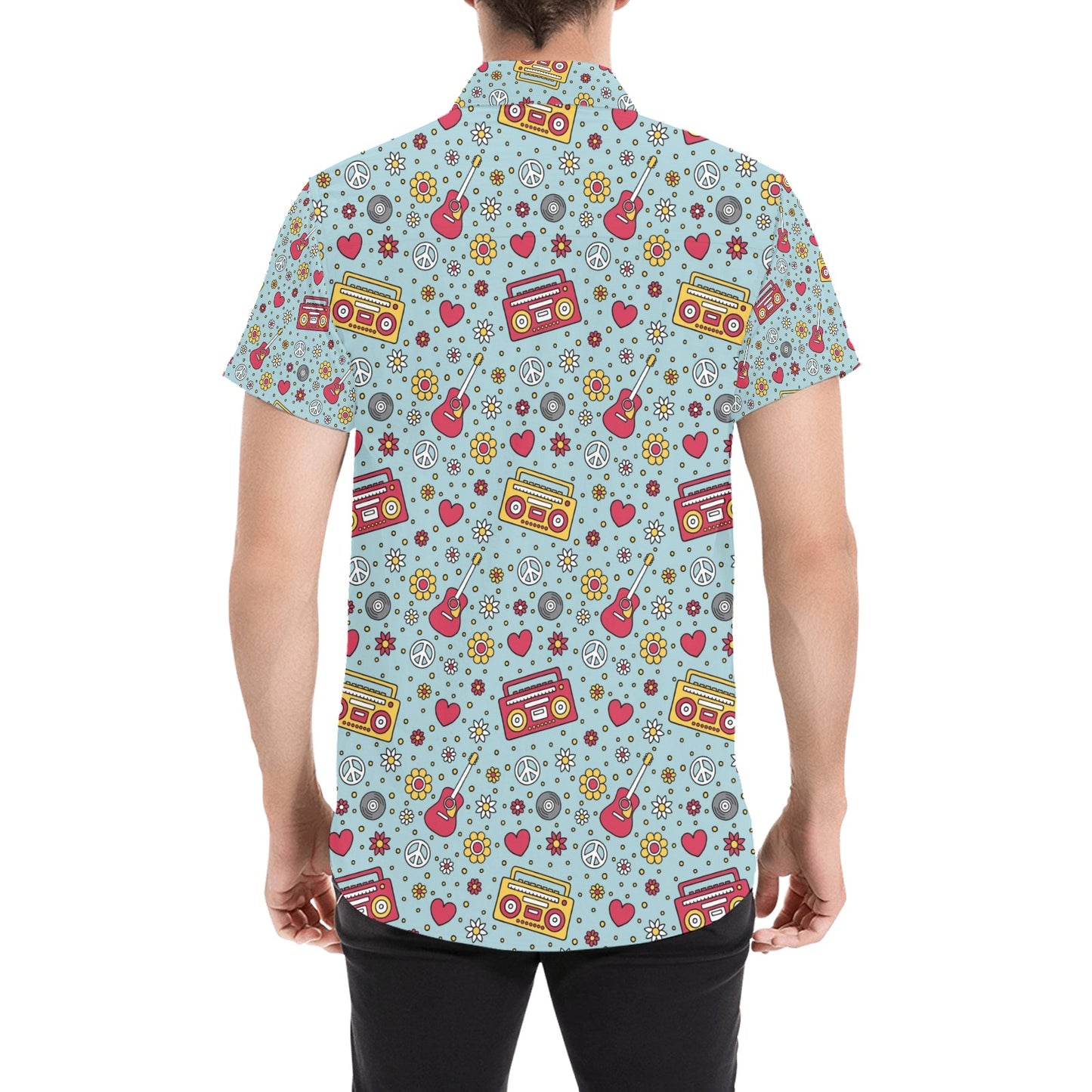 Hippie Print Design LKS307 Men Short Sleeve Button Up Shirt