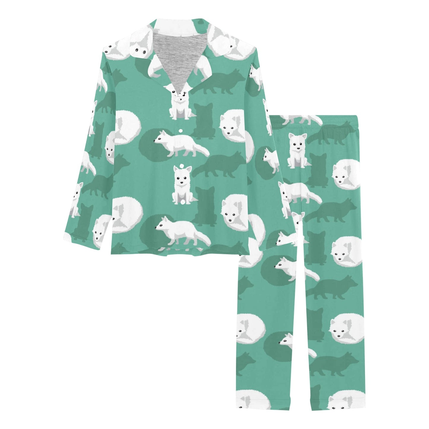 Arctic Fox Pattern Print Design Women's Long Pajama Set
