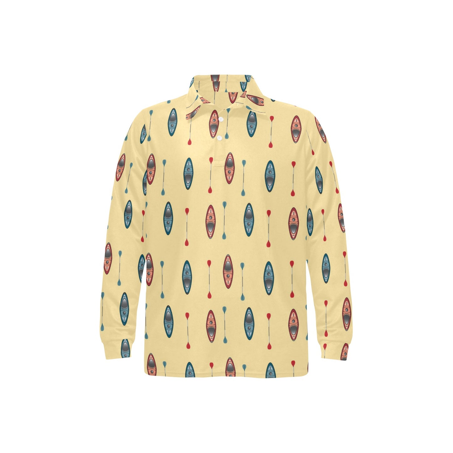 Kayak Pattern Print Design 02 Long Sleeve Polo Shirt For Men's