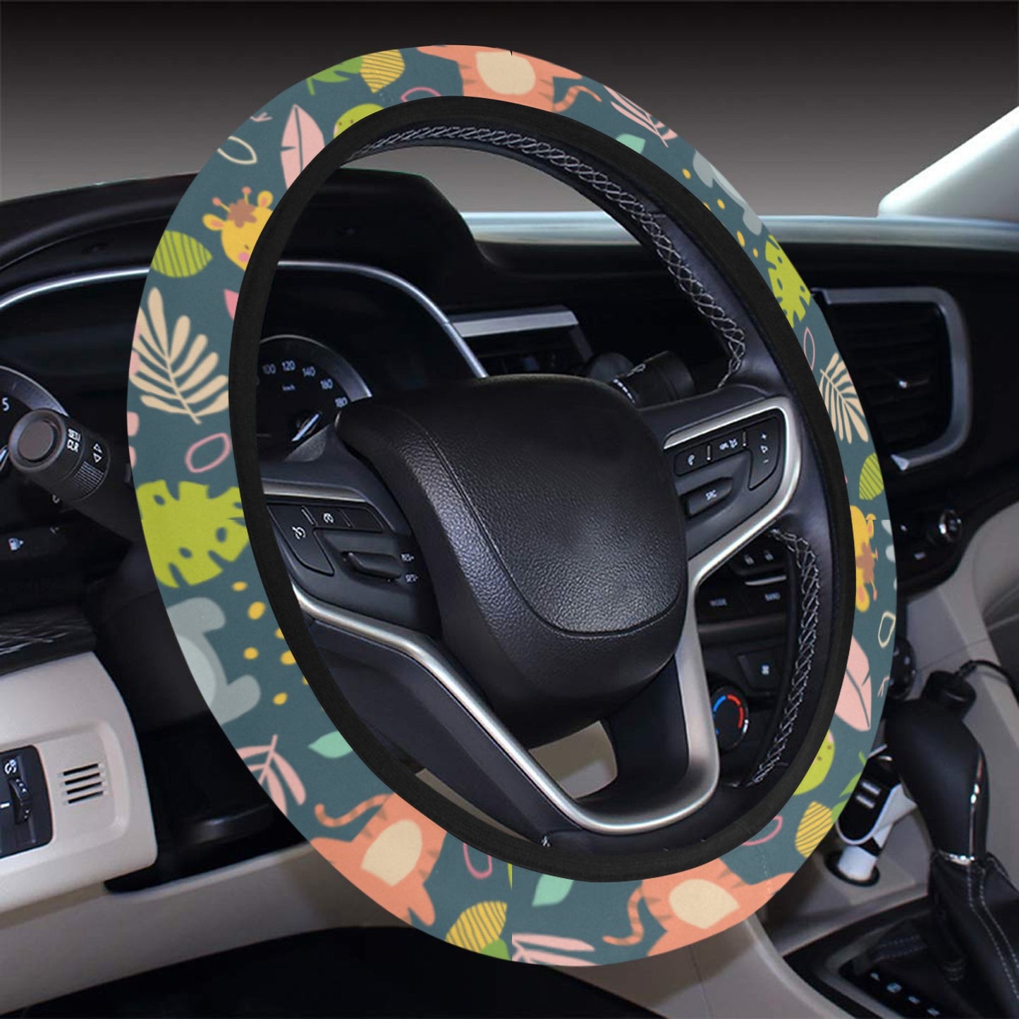 Safari Animal Cartoon Print Design LKS305 Steering Wheel Cover with Elastic Edge