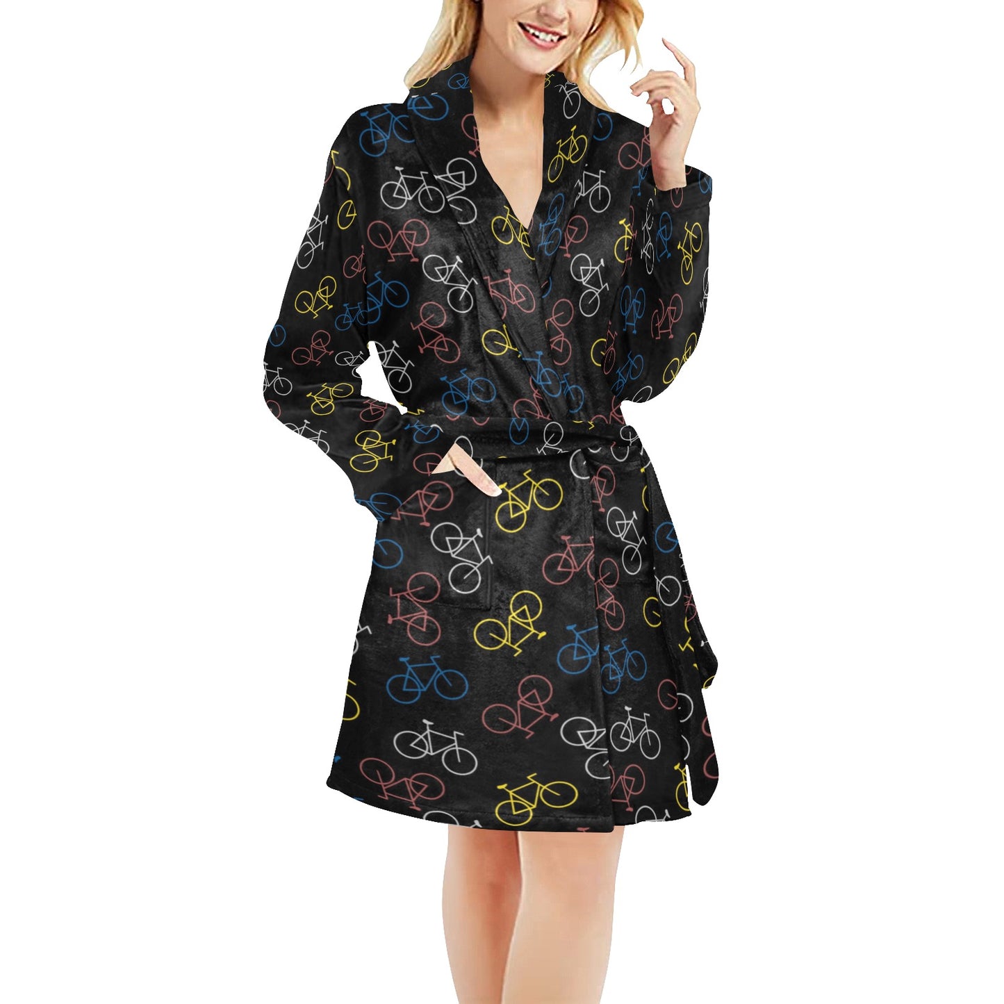 Bicycle Pattern Print Design 03 Women's Fleece Robe
