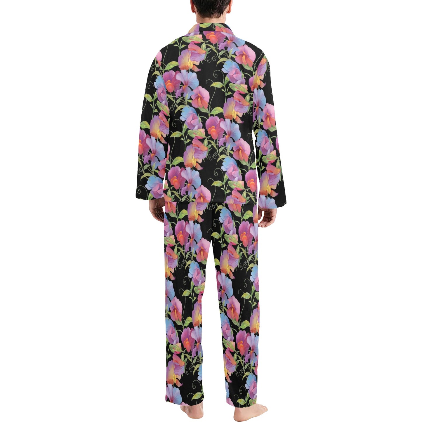 Peony Pattern Print Design PE012 Men's Long Pajama Set