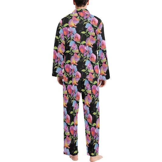 Peony Pattern Print Design PE012 Men's Long Pajama Set